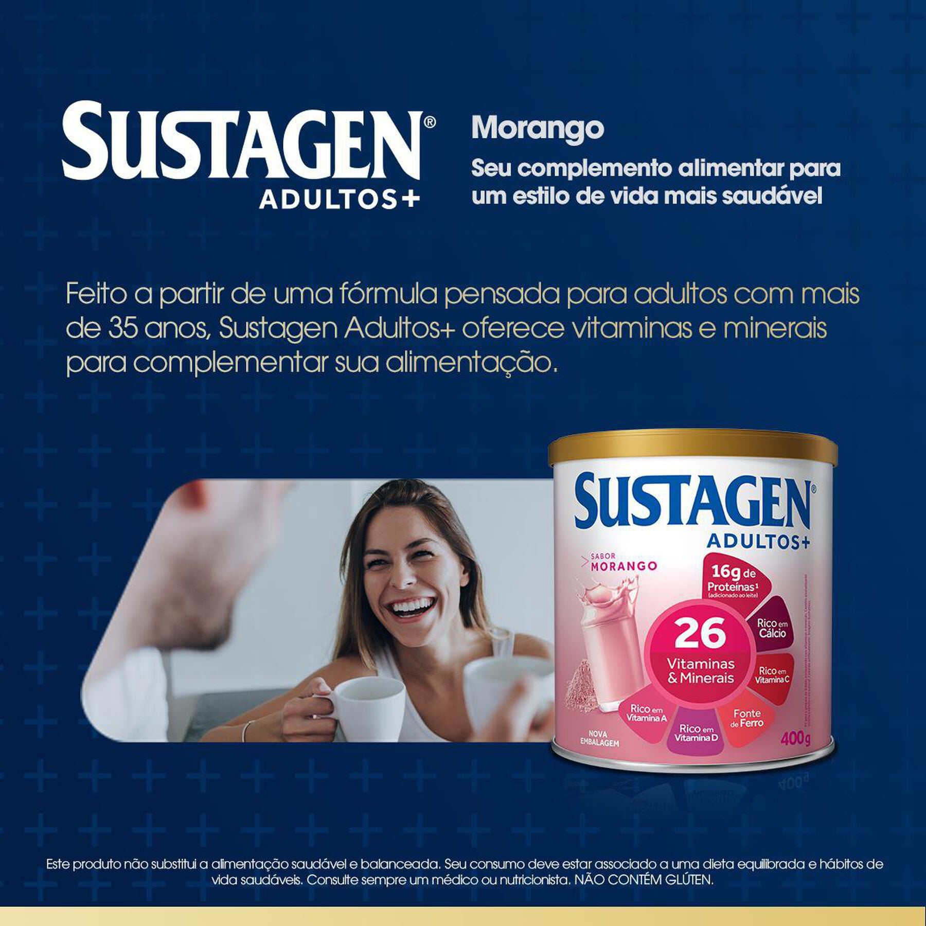 Complemento Alimentar Morango Sustagen Adultos+ Lata 400g