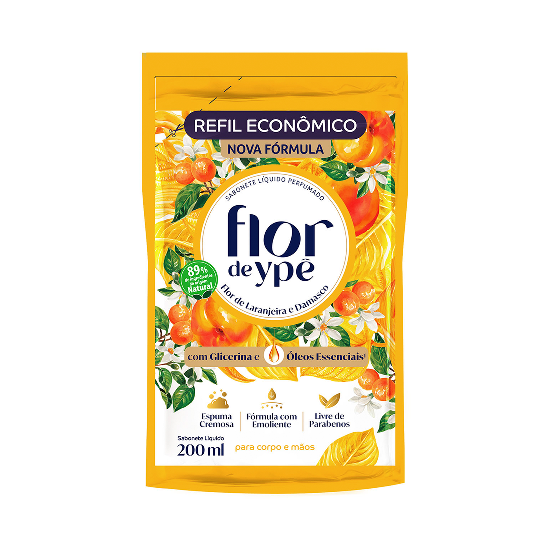 Sabonete L&iacute;quido Perfumado Flor de Laranjeira e Damasco Flor de Yp&ecirc; Sach&ecirc; 200ml