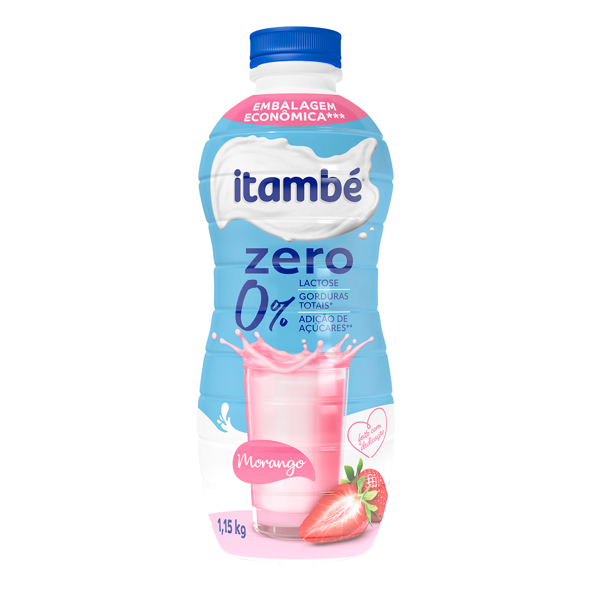 Iogurte Desnatado Morango Zero Itamb&eacute; Garrafa 1,15kg - Embalagem Econ&ocirc;mica