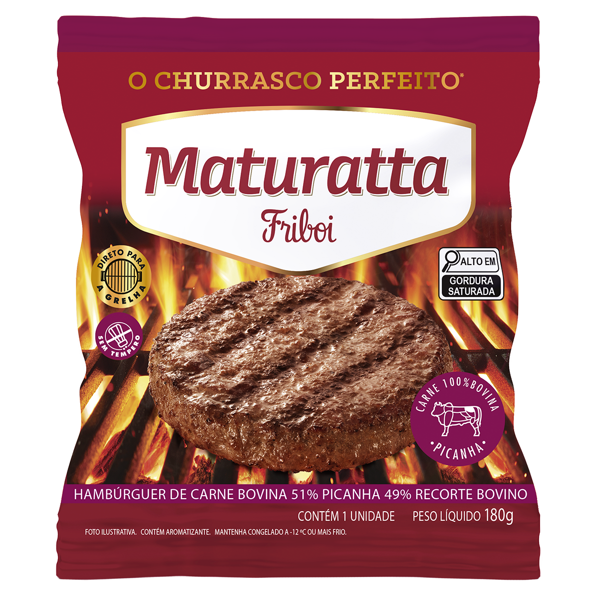 Hamb&uacute;rguer Bovino 51% Picanha Maturatta Friboi Pacote 180g