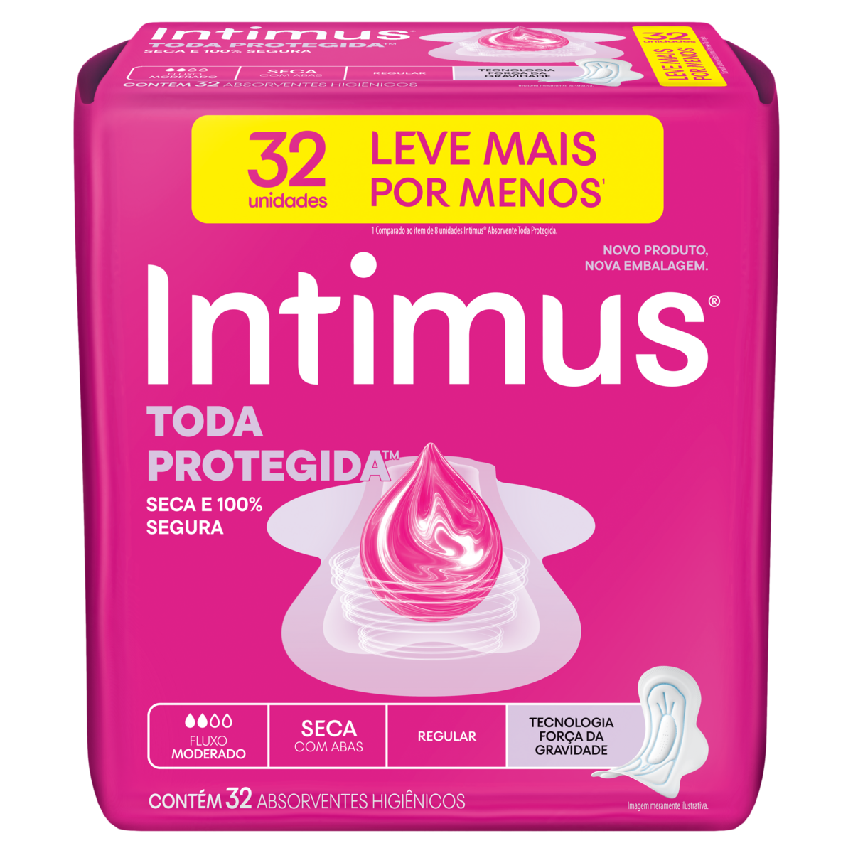 Absorvente com Abas Seca Intimus Toda Protegida Regular Pacote C/32 Unidades - Embalagem Leve Mais Pague Menos
