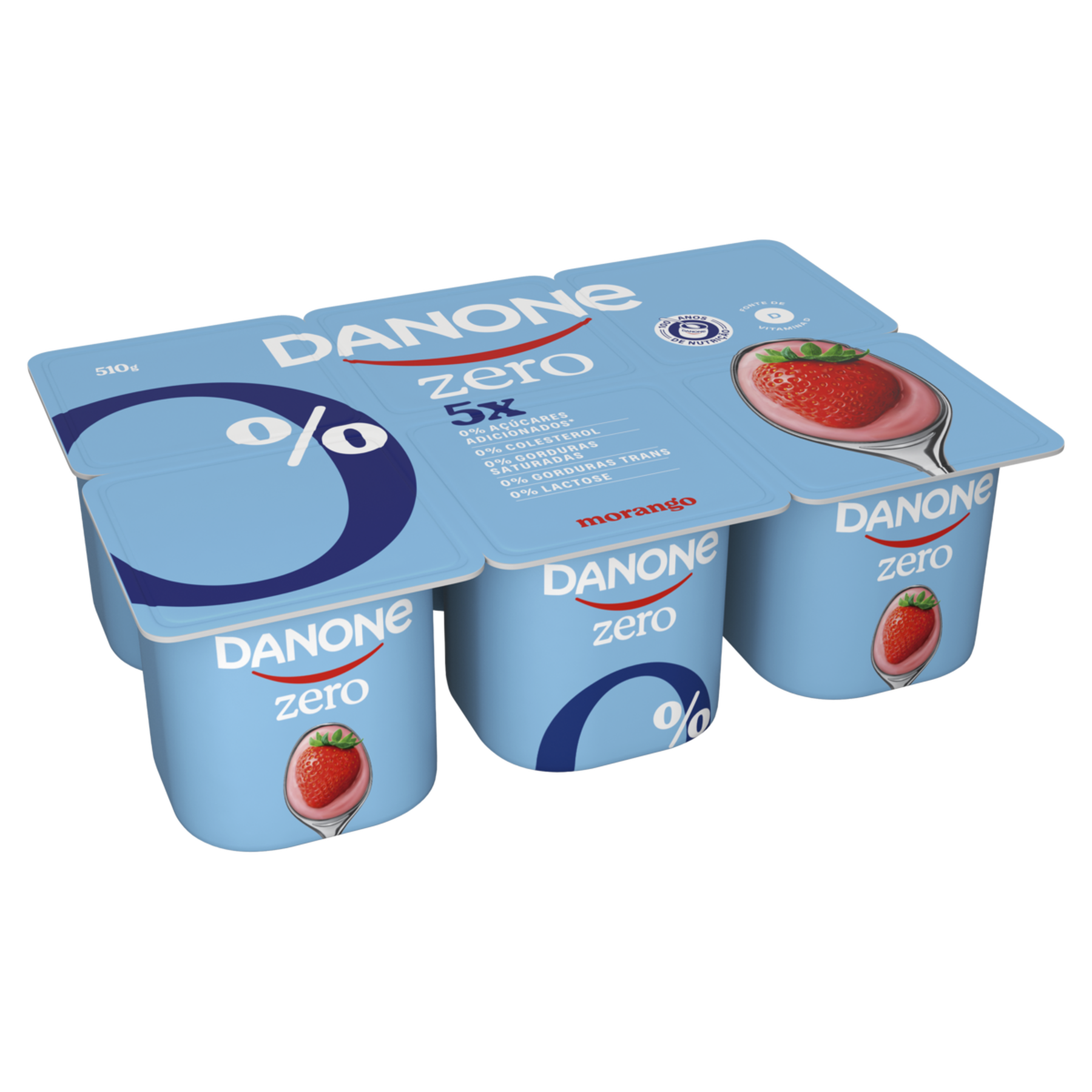 Iogurte Desnatado Morango Zero 5x Danone Bandeja 510g 6 Unidades 85g Cada