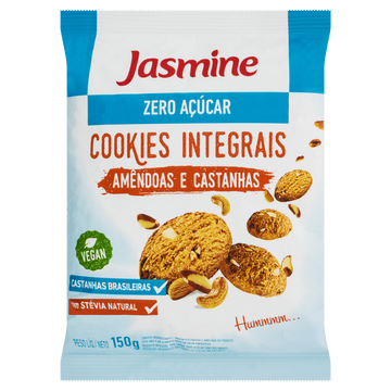 Biscoito Cookie Integral Amêndoas e Castanhas Zero Açúcar Jasmine Pacote 150g