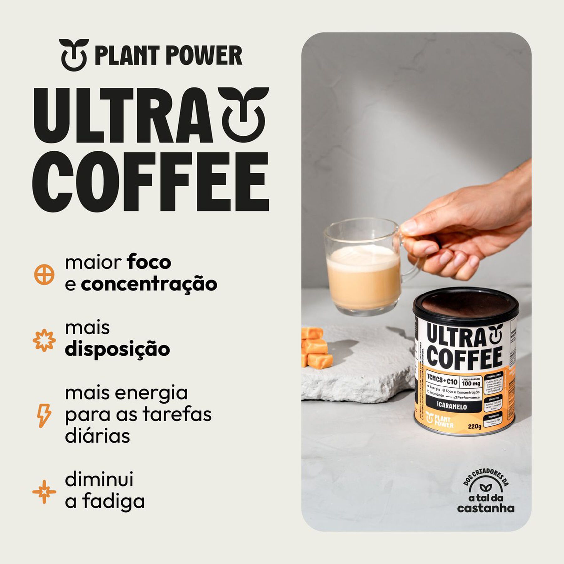 Suplemento Alimentar Cappuccino Ultracoffee Plant Power Lata 220g