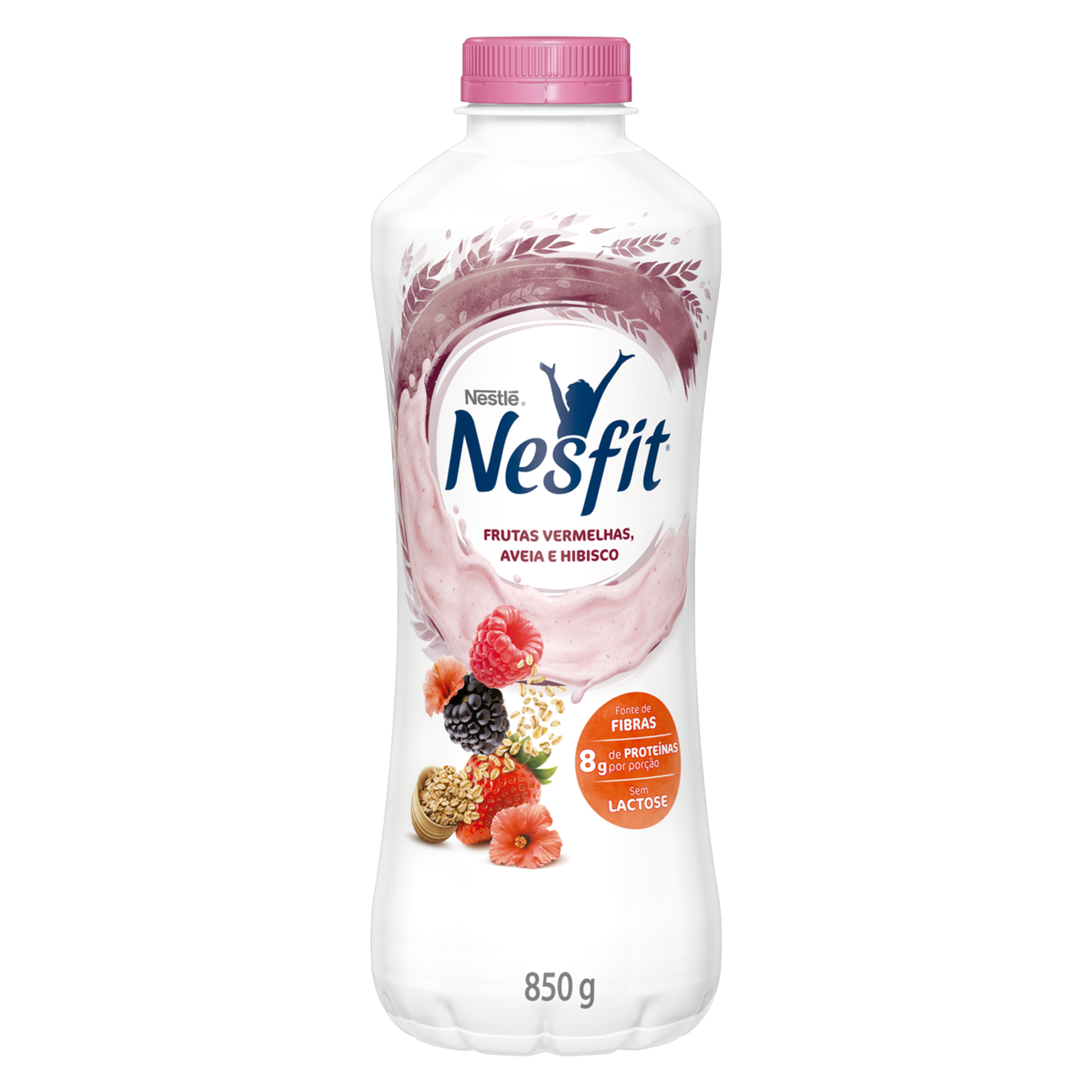 Iogurte Desnatado Frutas Vermelhas, Aveia e Hibisco Zero Lactose Nestlé Nesfit Garrafa 850g 