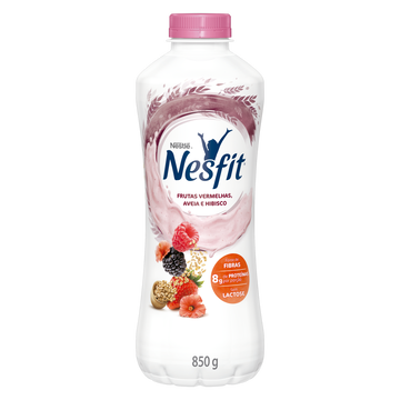 Iogurte Desnatado Frutas Vermelhas, Aveia e Hibisco Zero Lactose Nestlé Nesfit Garrafa 850g 
