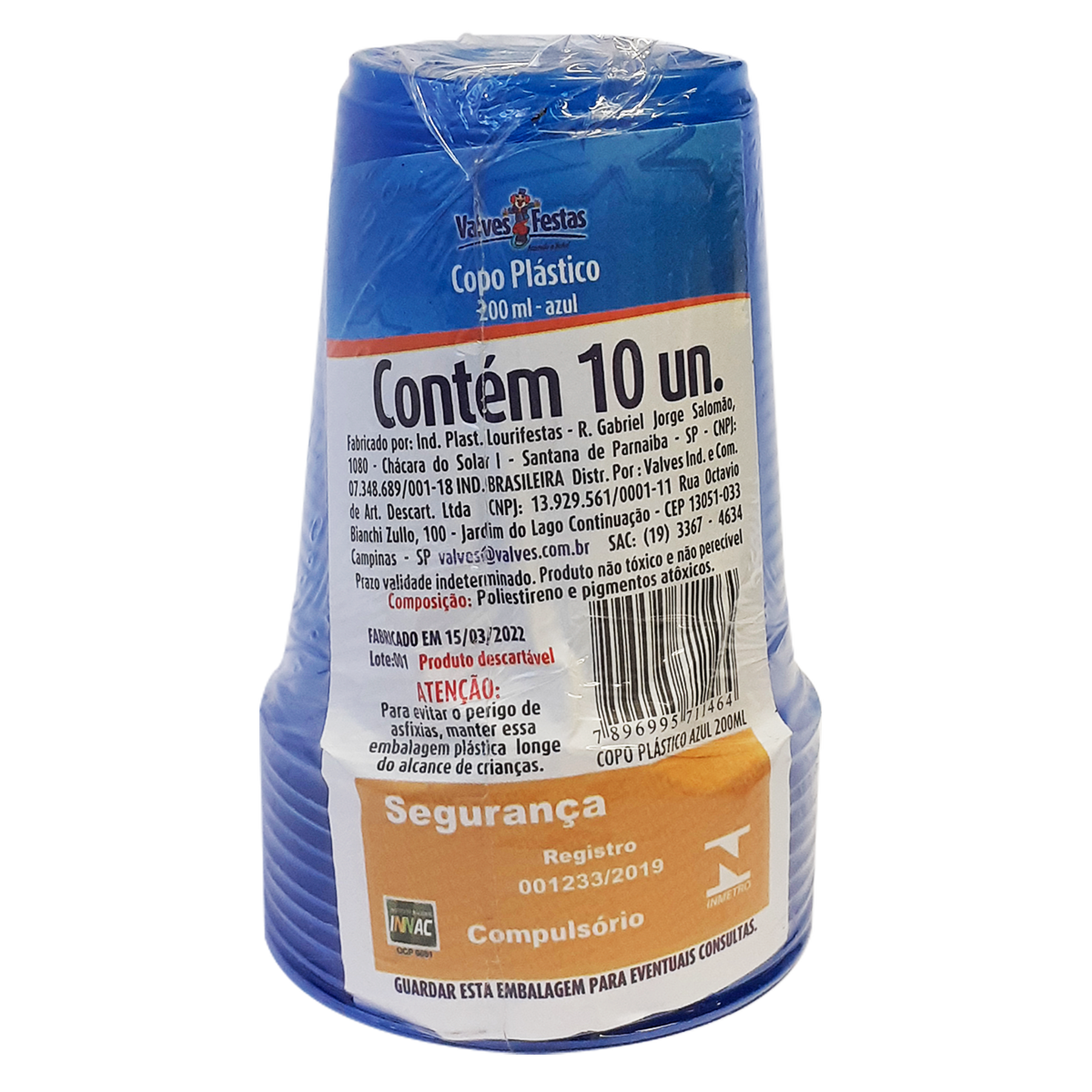 Copo Plástico Azul Valves Festas 200ml C/10 Unidades