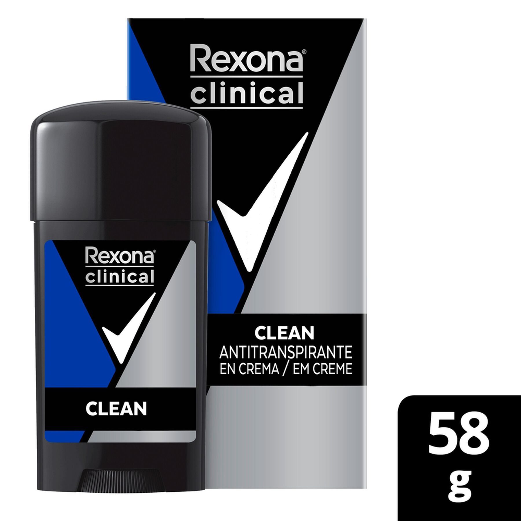 Antitranspirante em Creme Clean 96h Rexona Clinical 58g