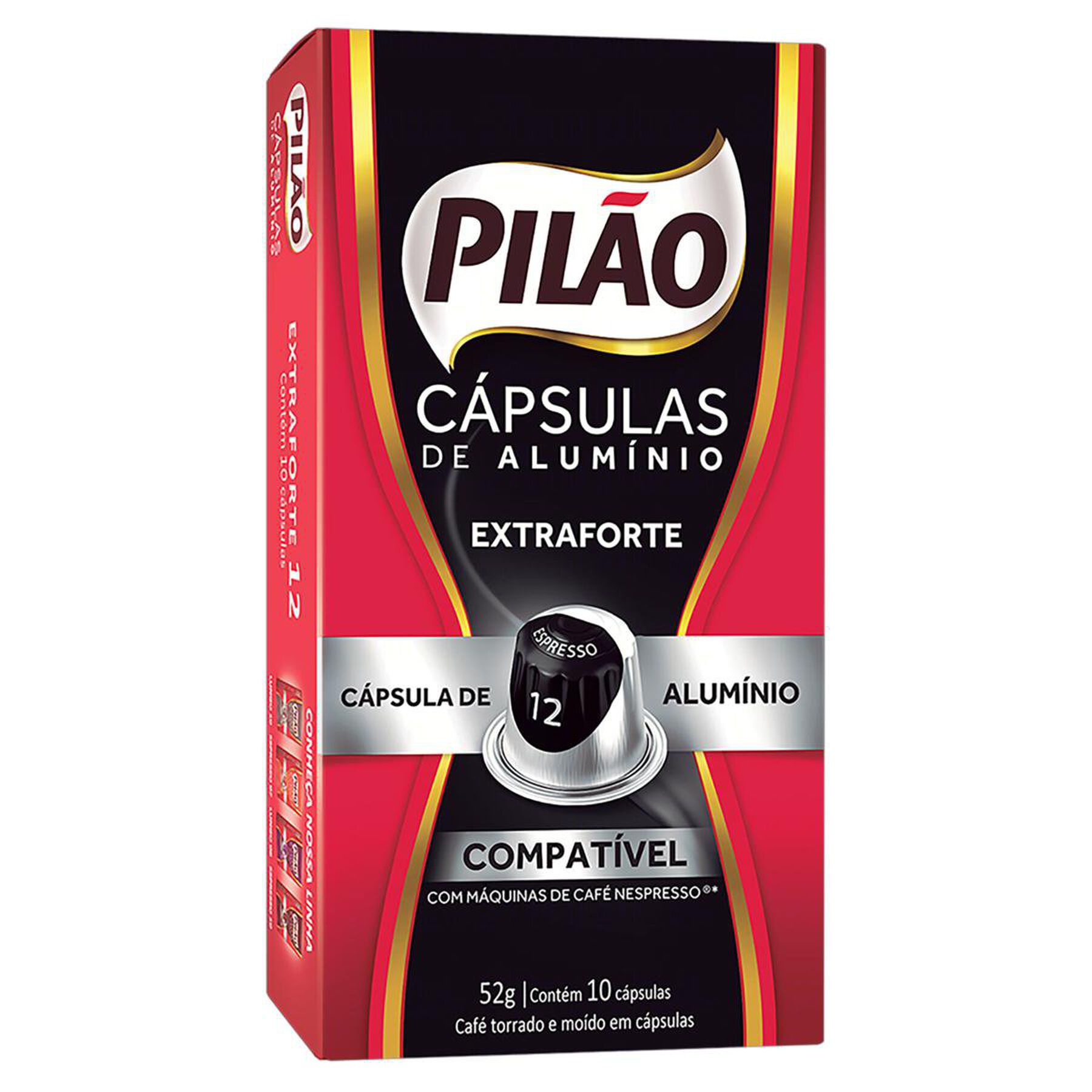 Café em Cápsula Torrado e Moído Espresso 12 Extraforte Pilão Caixa 52g C/10 Unidades