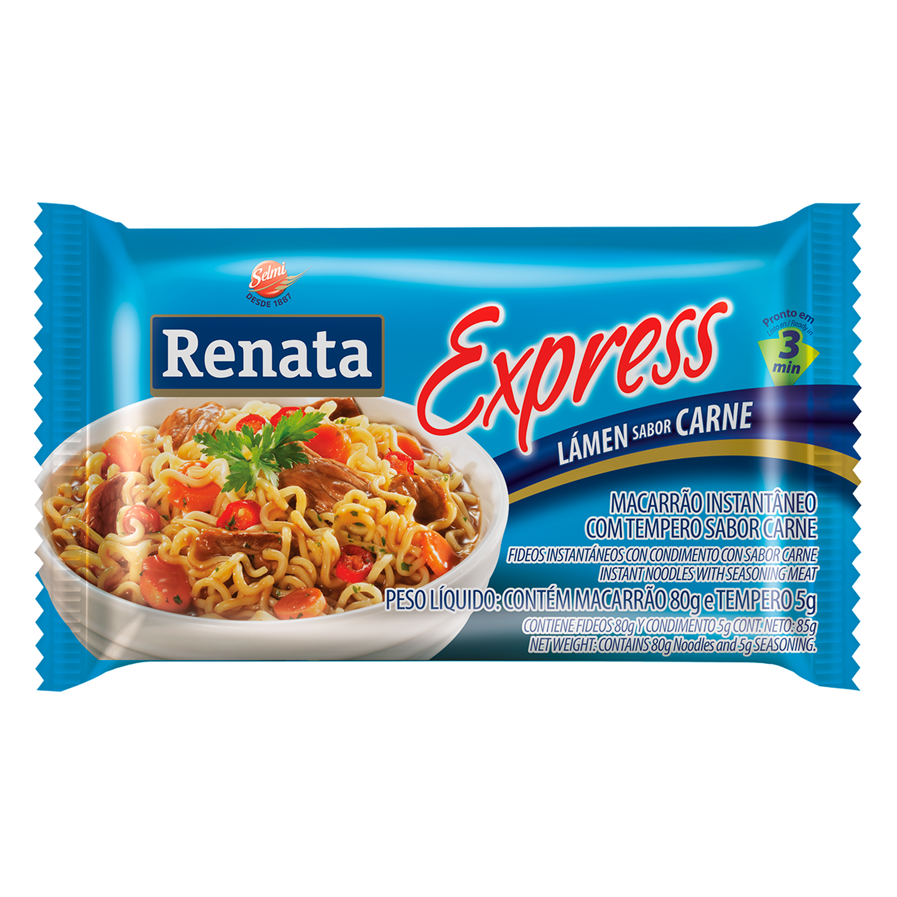 Macarr&atilde;o Instant&acirc;neo L&aacute;men Carne Renata Express Pacote 85g&nbsp;