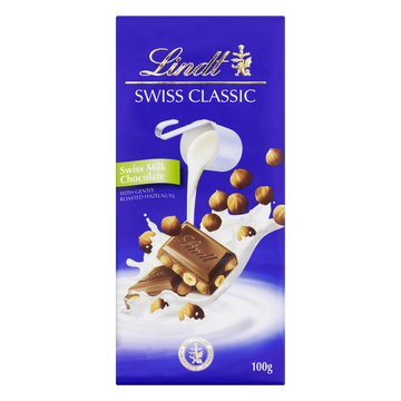 Chocolate Suíço ao Leite com Avelãs Torradas Lindt Swiss Classic Cartucho 100g