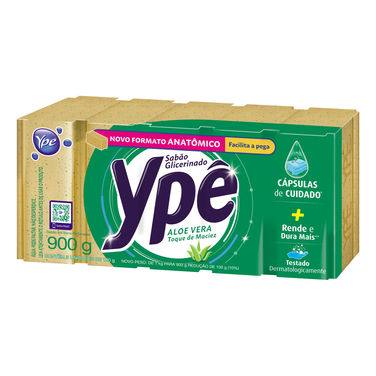 Sab&atilde;o em Barra Glicerinado Aloe Vera Yp&ecirc; Pacote 800g C/5 Unidades