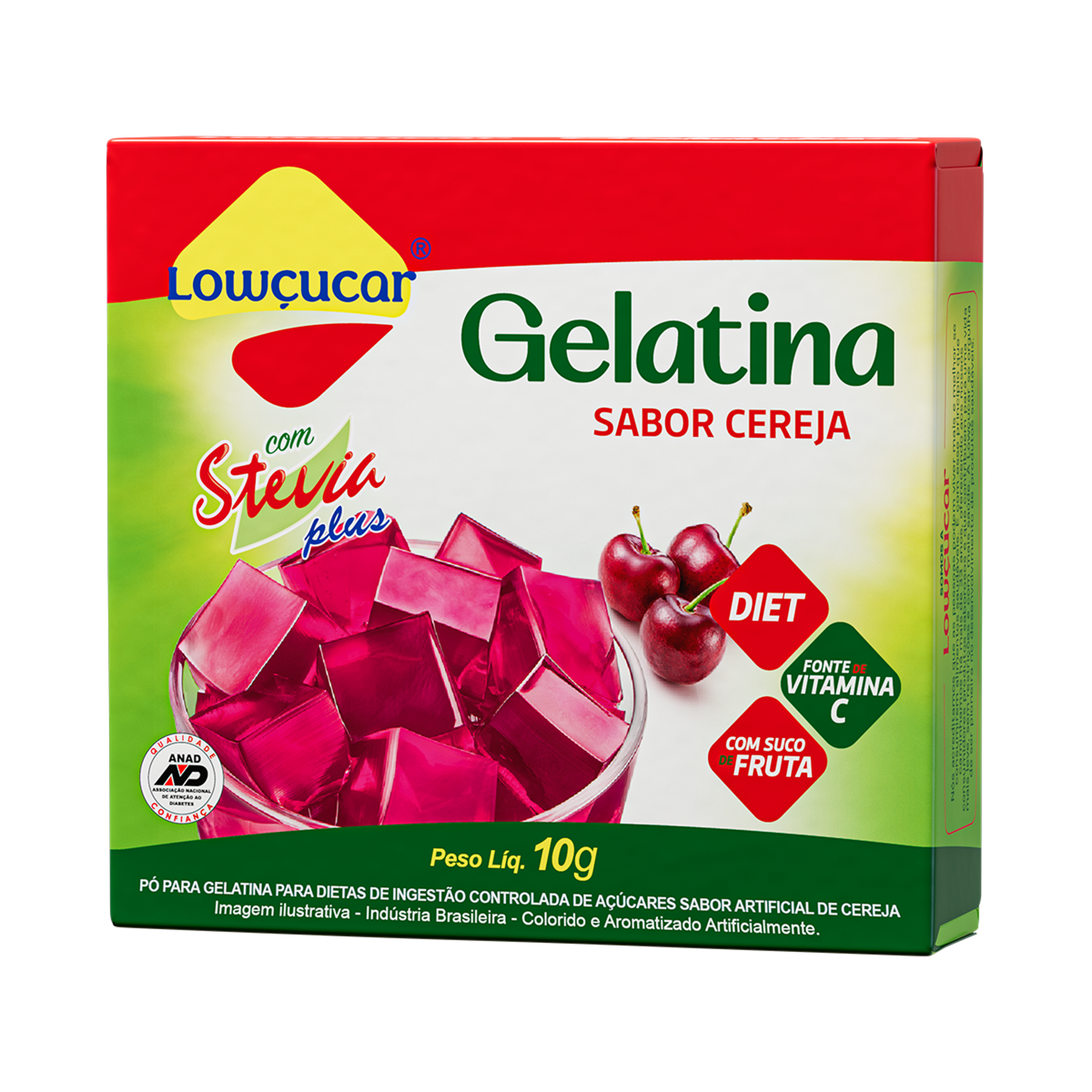 Gelatina em P&oacute; com Stevia Cereja Zero A&ccedil;&uacute;car Low&ccedil;ucar Plus Caixa 10g&nbsp;