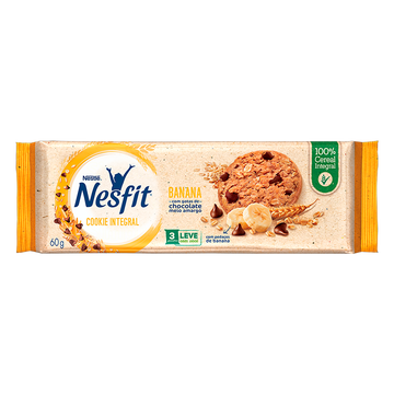 Biscoito Cookie Integral Banana com Gotas de Chocolate Meio Amargo Nestlé Nesfit Pacote 60g