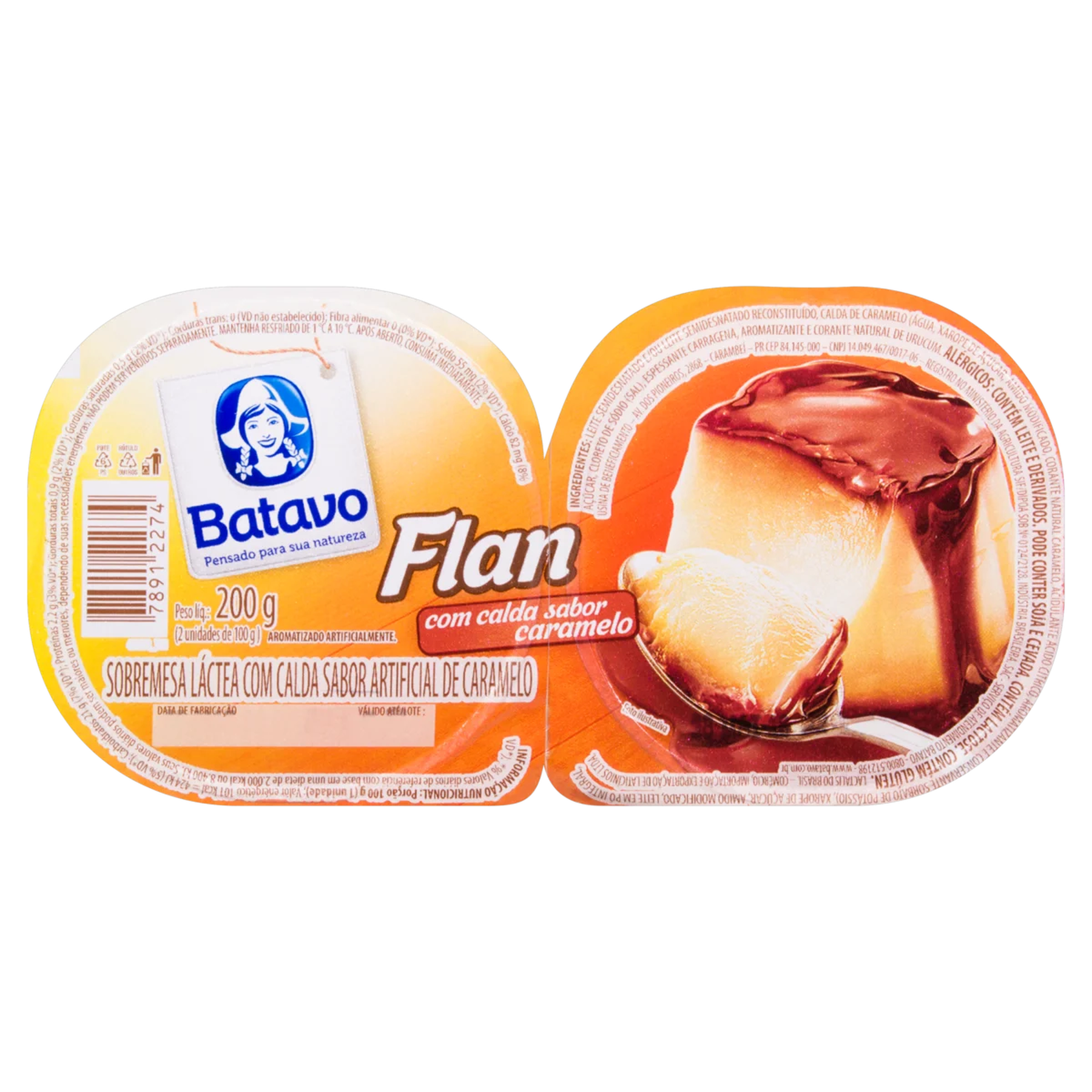 Sobremesa L&aacute;ctea Flan Calda de Caramelo Batavo Bandeja 200g 2 Unidades&nbsp;