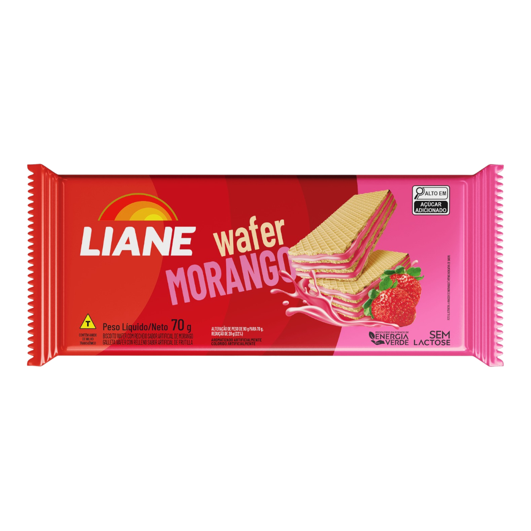 Biscoito Wafer Recheio Morango Sem Lactose Liane Pacote 70g