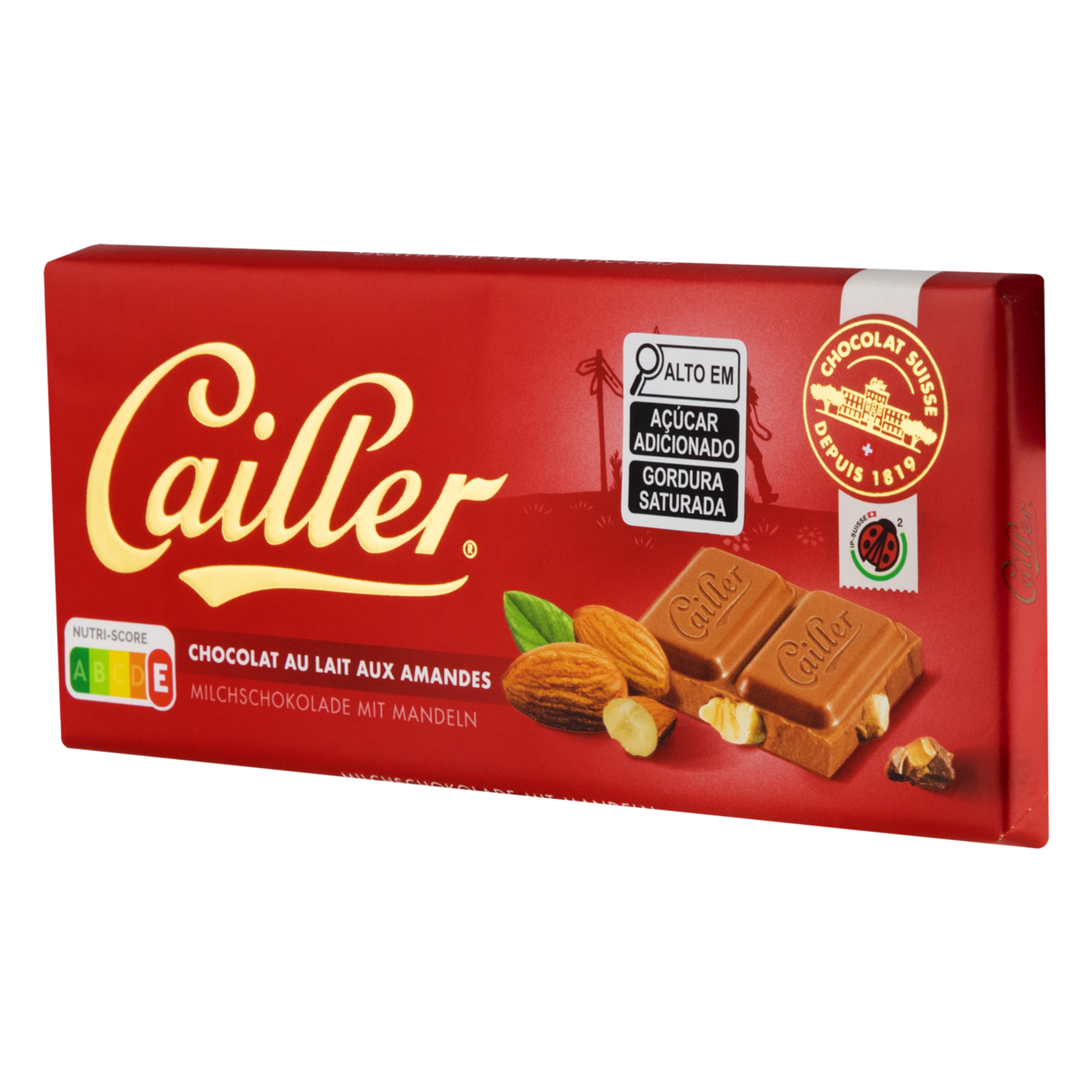 Chocolate Su&iacute;&ccedil;o ao Leite 27% Cacau com Am&ecirc;ndoas Cailler Cartucho 100g