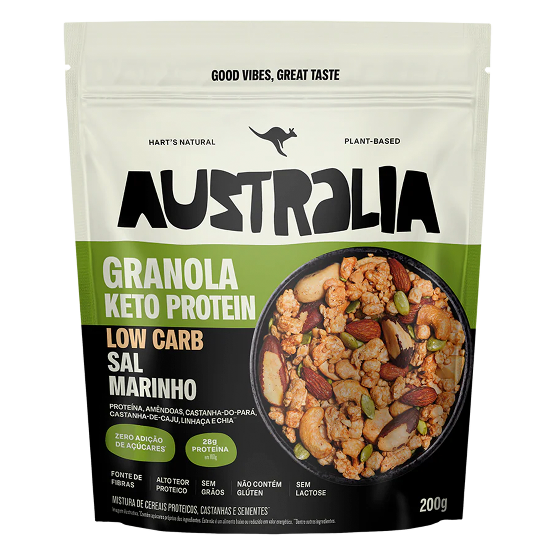 Granola Keto Protein Low Carb Sal Marinho 28g Hart's Natural Australia Pouch 200g