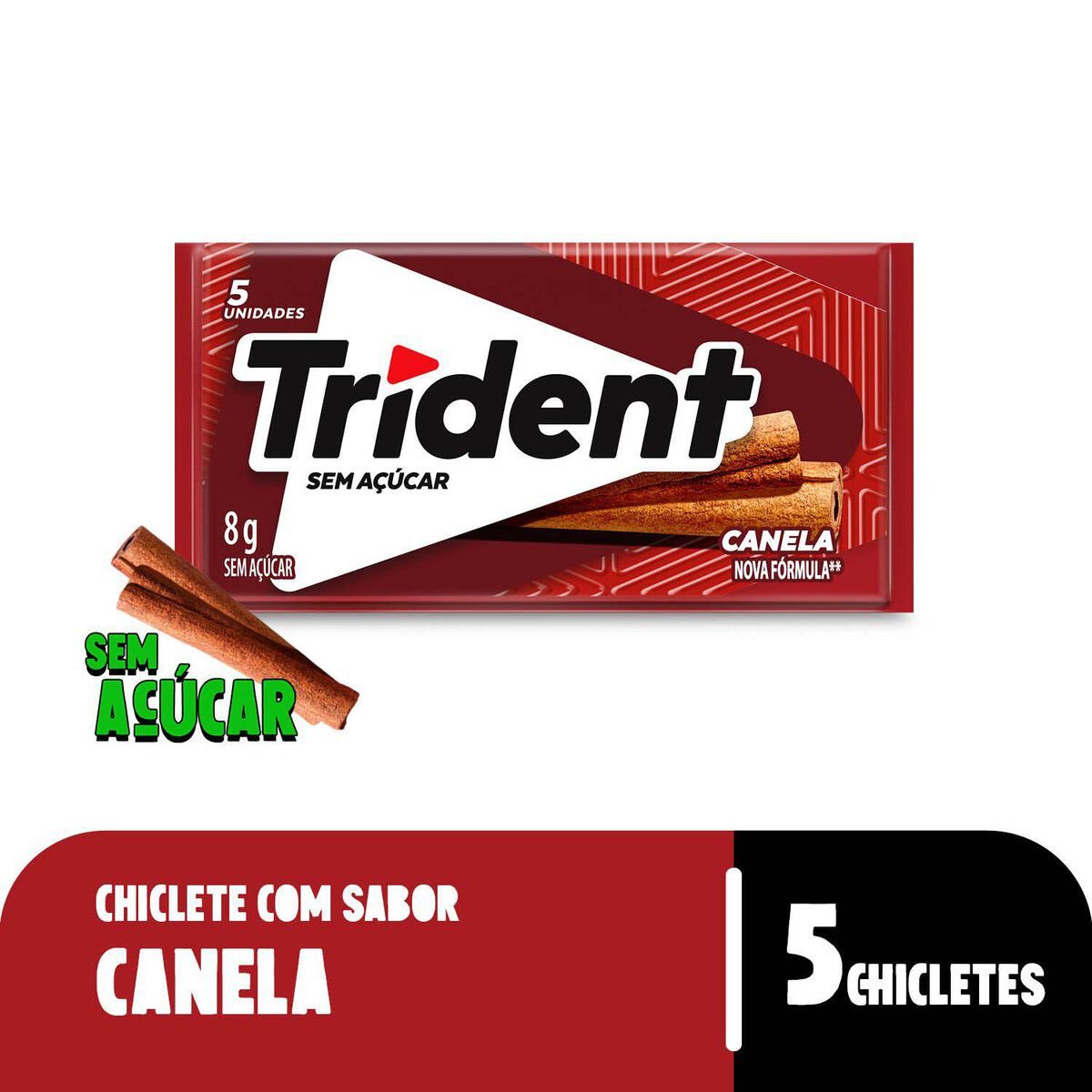 Chiclete Trident Canela Sem A&ccedil;&uacute;car 8g - Embalagem com 5 unid.