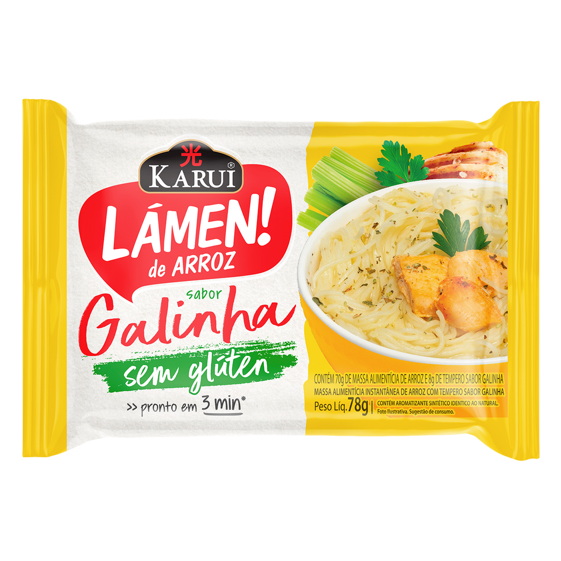 Macarr&atilde;o Instant&acirc;neo de Arroz L&aacute;men Galinha Karui Pacote 78g