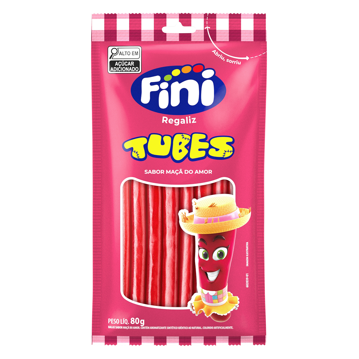 Bala Regaliz Tubes Ma&ccedil;&atilde; do Amor Fini Pacote 80g