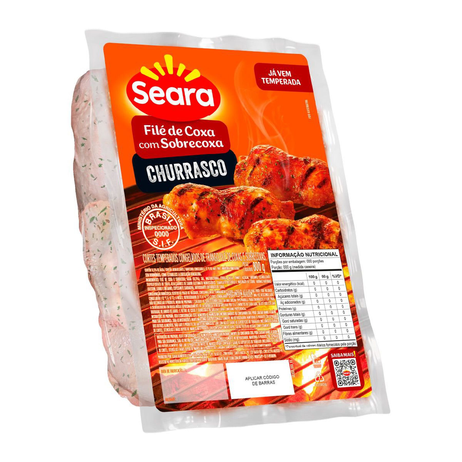 Fil&eacute; de coxa e sobrecoxa temperado churrasco Seara 800g
