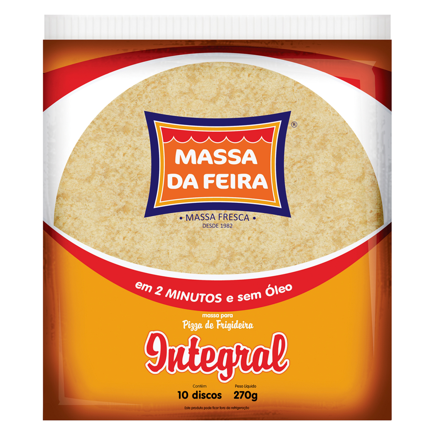 Massa para Pizza de Frigideira Integral Massa da Feira 270g C/10 Unidades