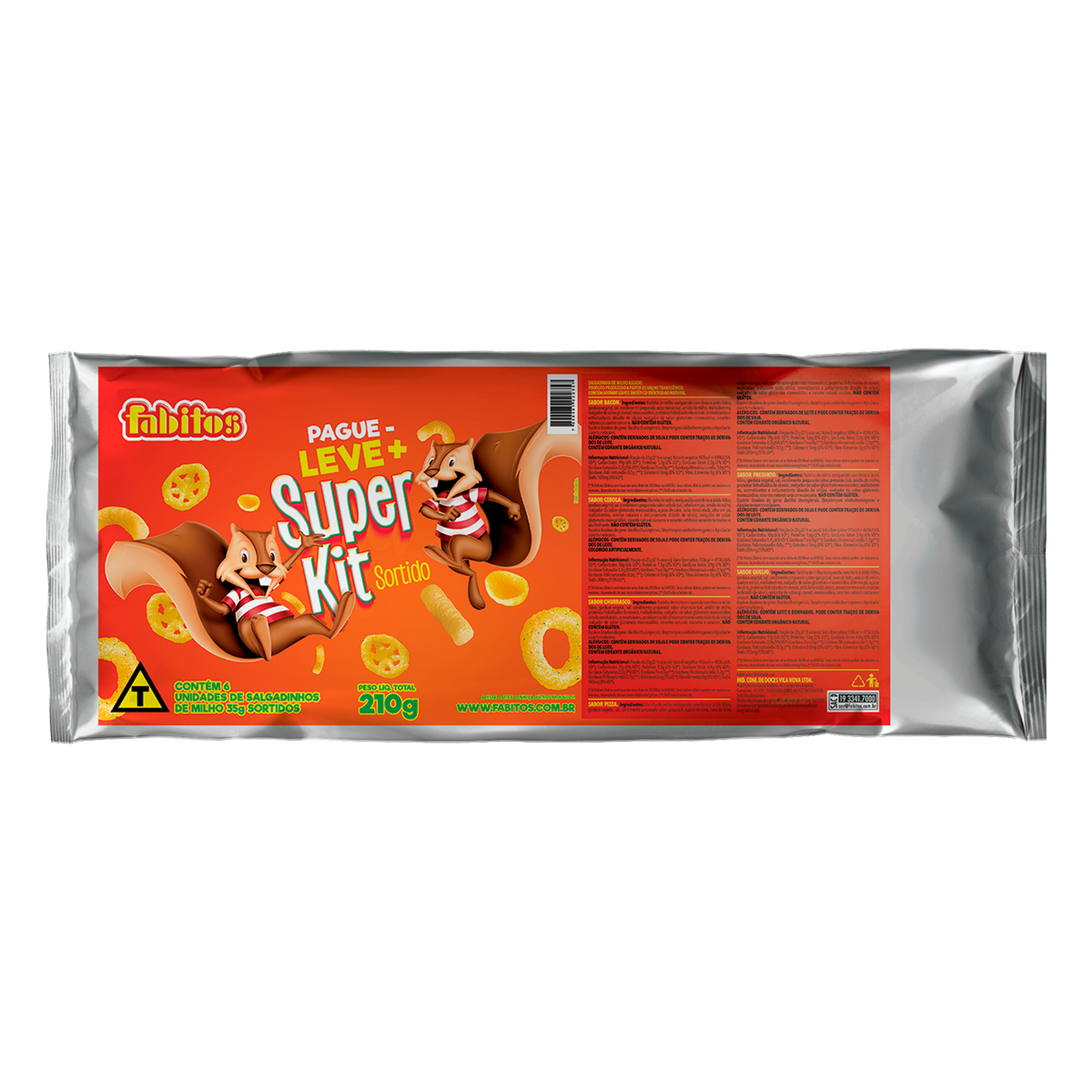 Salgadinhos de Milho Sortidos Fabitos Pacote 210g C/6 Unidades