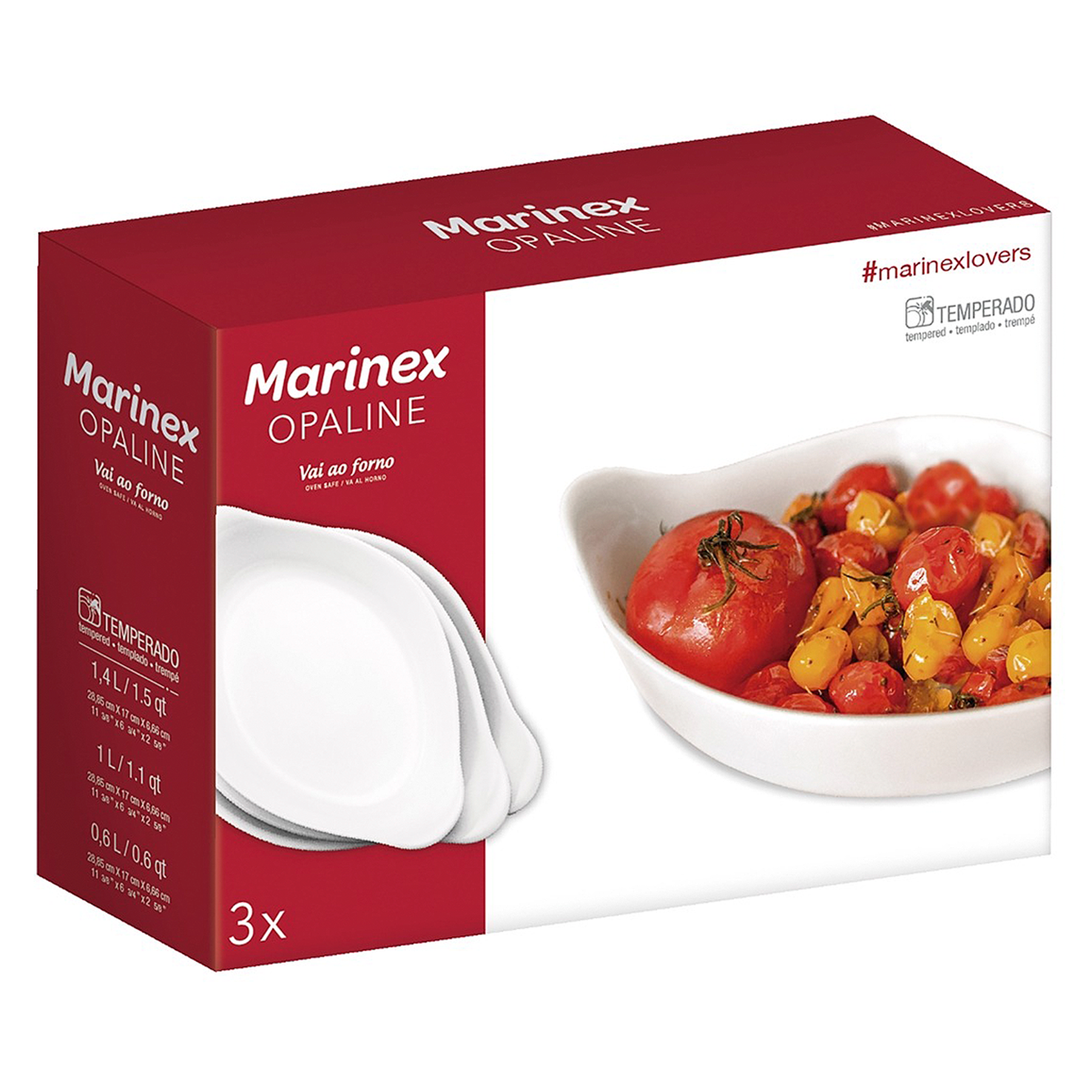 Assadeira Opaline Marinex C/3 Unidades (600ml / 1l / 1,4l)