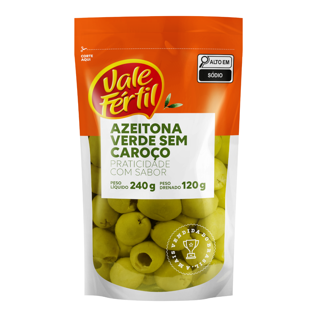 Azeitona Verde em Conserva sem Caro&ccedil;o Vale F&eacute;rtil Sach&ecirc; 120g