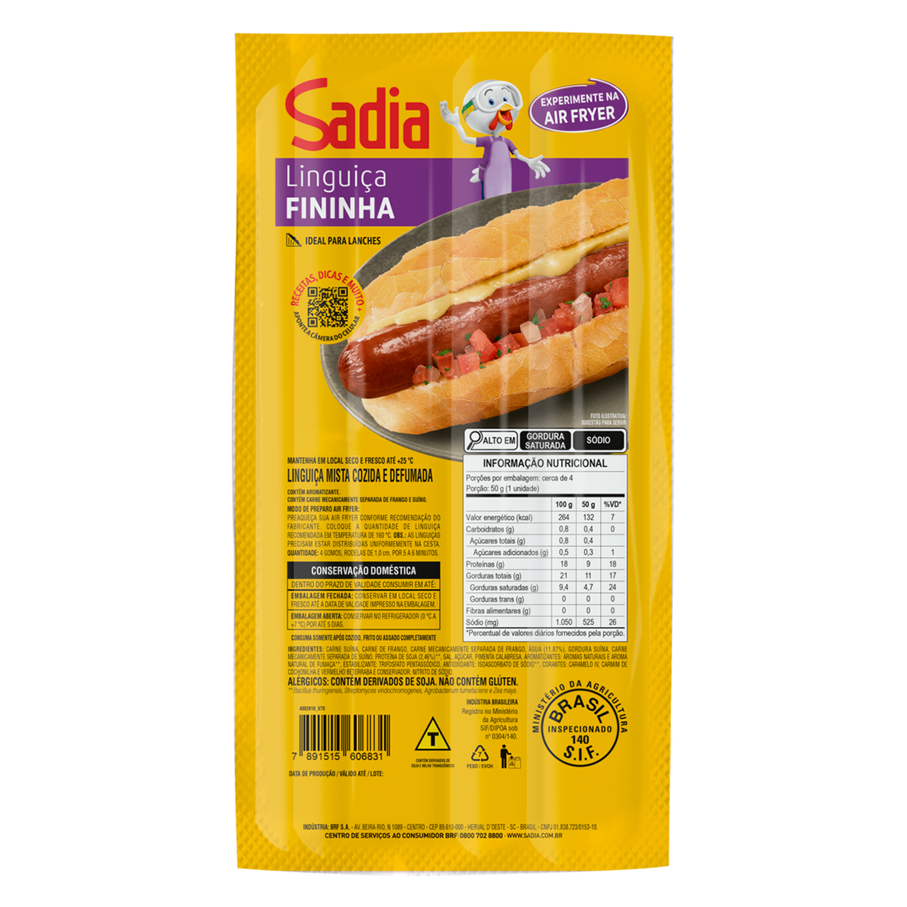 Lingui&ccedil;a Mista Fina Defumada Sadia aprox. 840g
