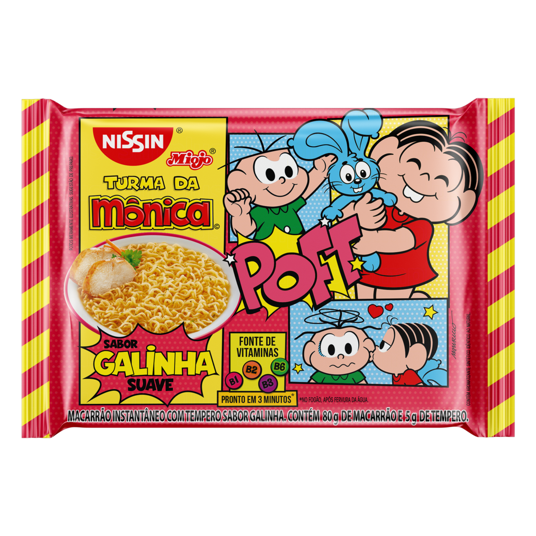Macarrão Instantâneo Galinha Suave Turma da Mônica Nissin Miojo Pacote 85g