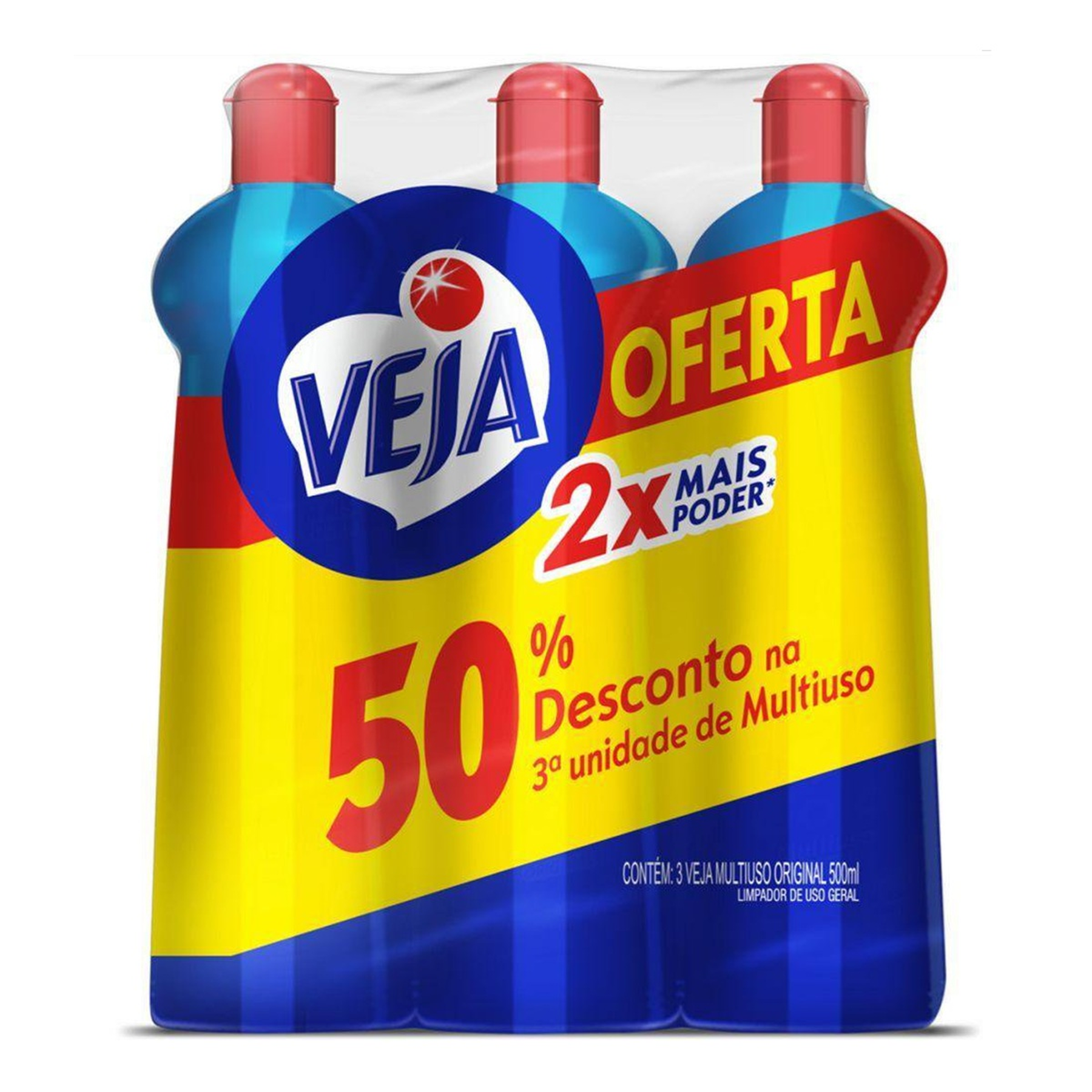 Limpador Multiuso Original Veja Gold Squeeze C/3 Unidades 500ml Cada - Embalagem 50% de Desconto na 3&ordf; Unidade