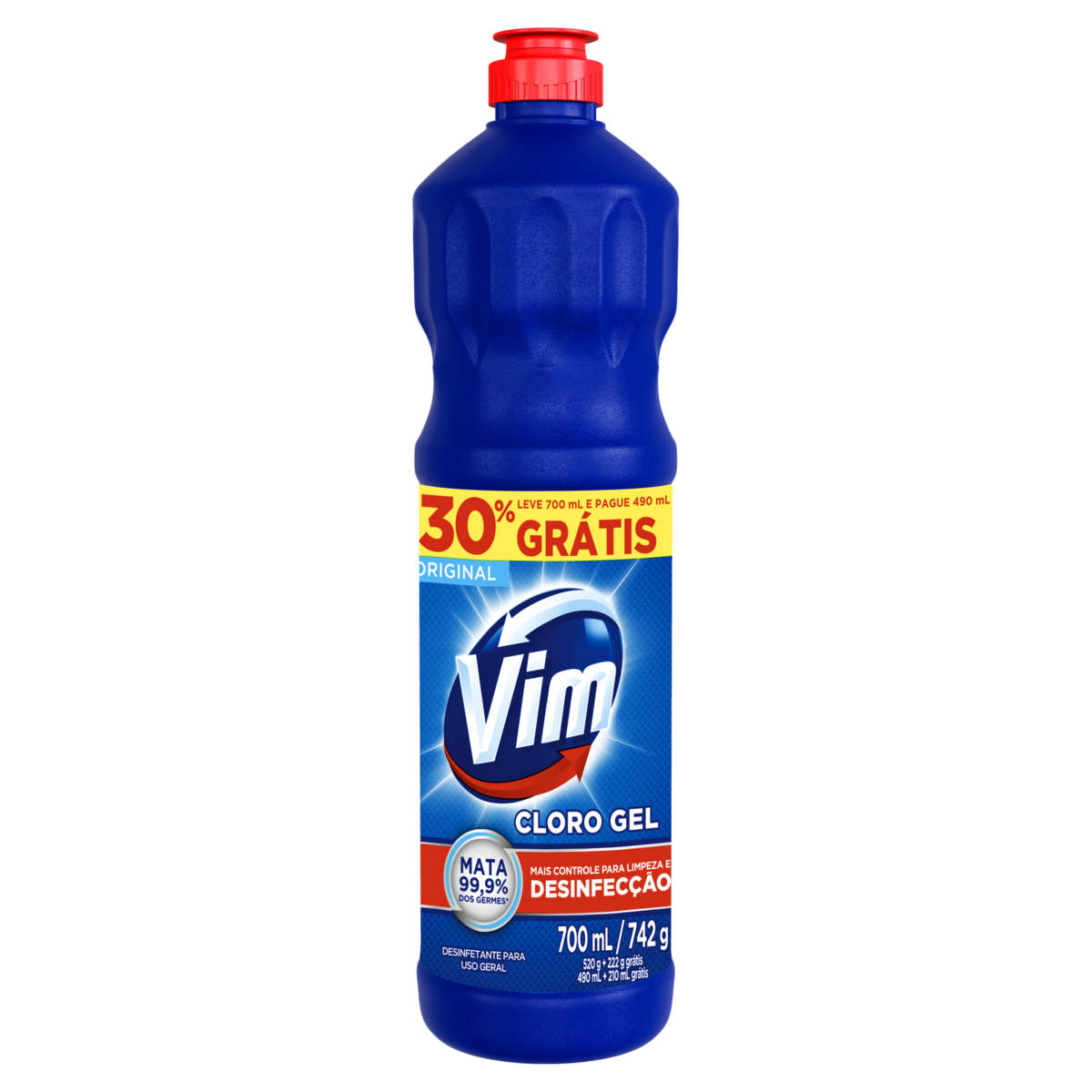 Desinfetante Uso Geral Cloro Gel Original Vim Frasco 700ml - Embalagem 30% Gr&aacute;tis Leve 700ml Pague 490ml