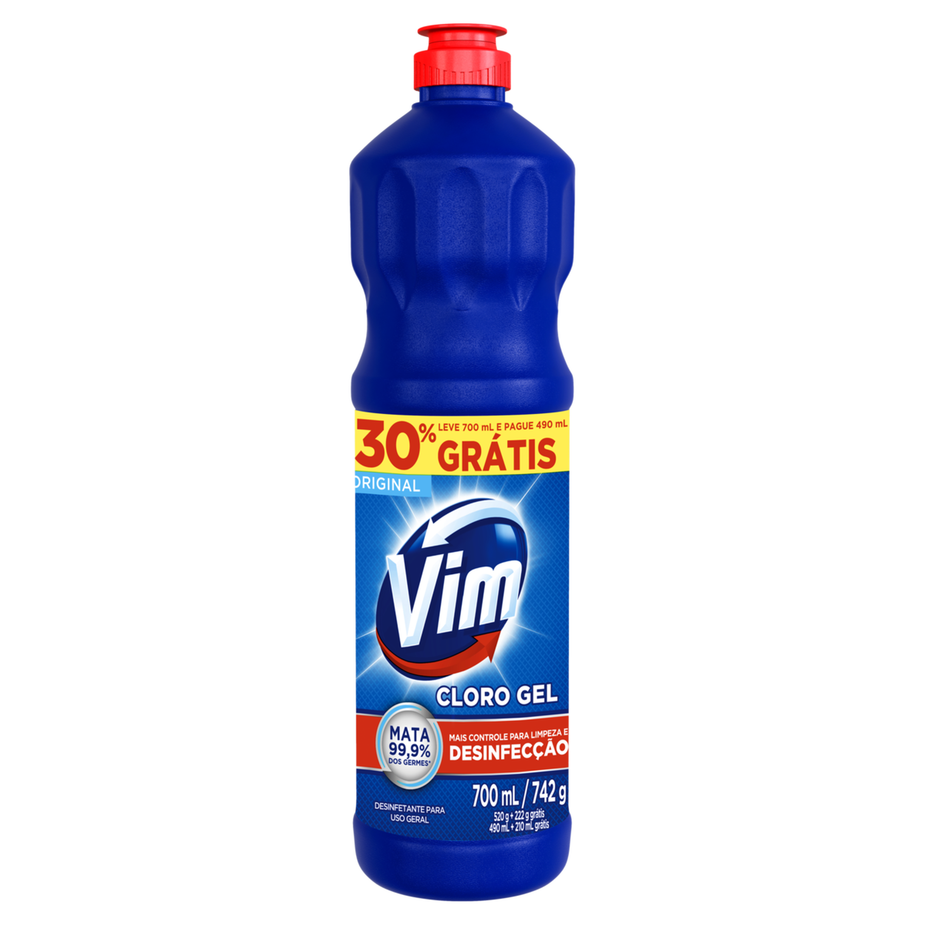 Desinfetante Uso Geral Cloro Gel Original Vim Frasco 700ml - Embalagem 30% Grátis Leve 700ml Pague 490ml
