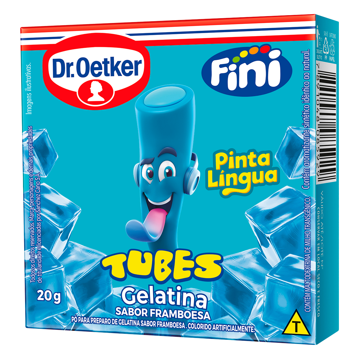 Gelatina em P&oacute; Tubes Framboesa Fini Dr. Oetker Caixa 20g