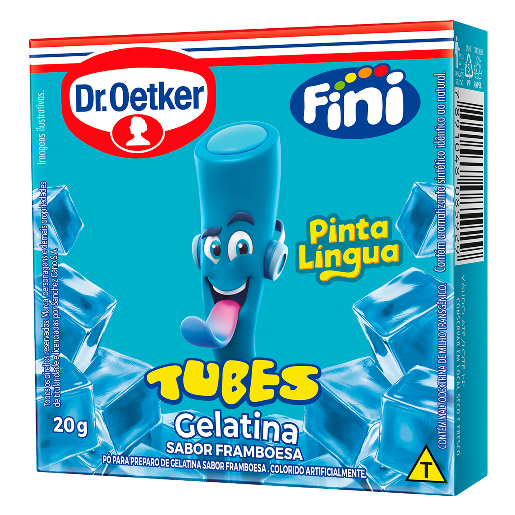Gelatina em P&oacute; Tubes Framboesa Fini Dr. Oetker Caixa 20g