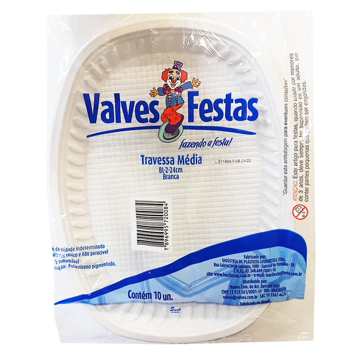 Travessa M&eacute;dia Branca Valves Festas 24cm C/10 Unidades