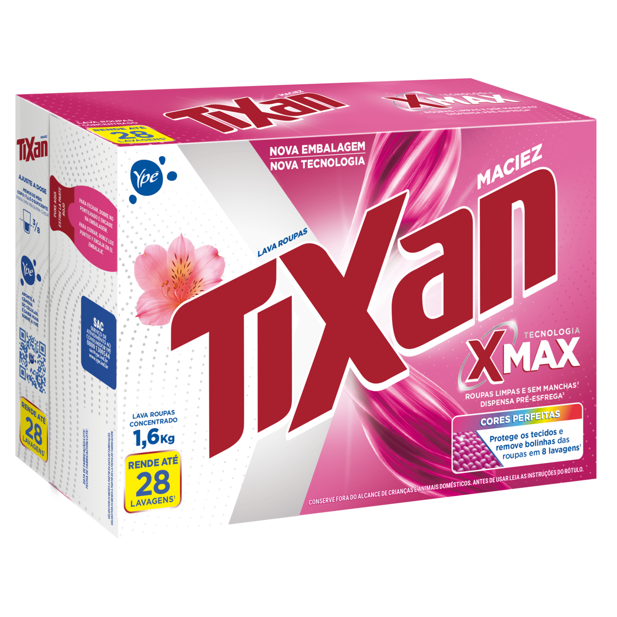 Sab&atilde;o em P&oacute; Lava Roupas Concentrado Maciez Tixan Caixa 1,6kg