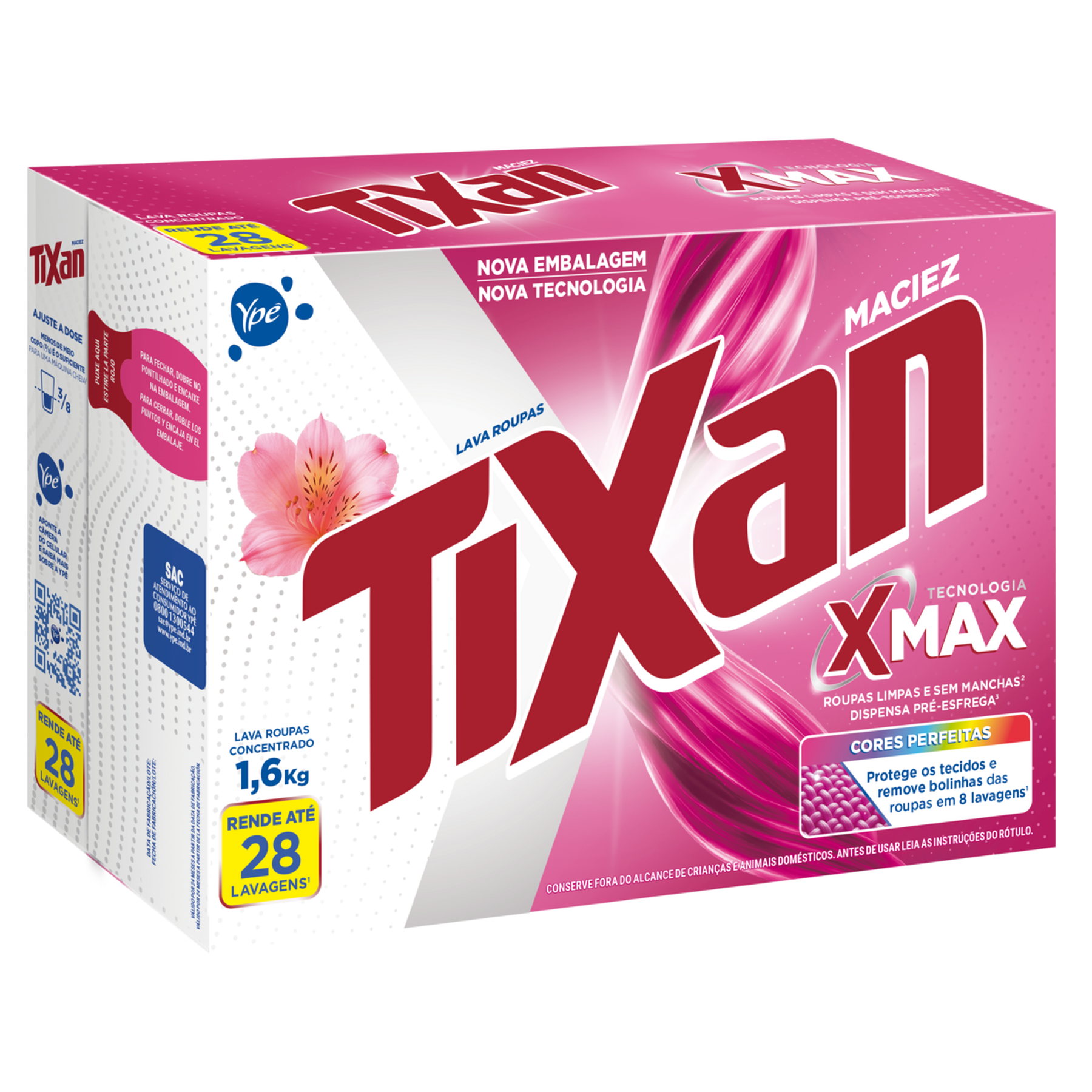 Sab&atilde;o em P&oacute; Lava Roupas Concentrado Maciez Tixan Caixa 1,6kg