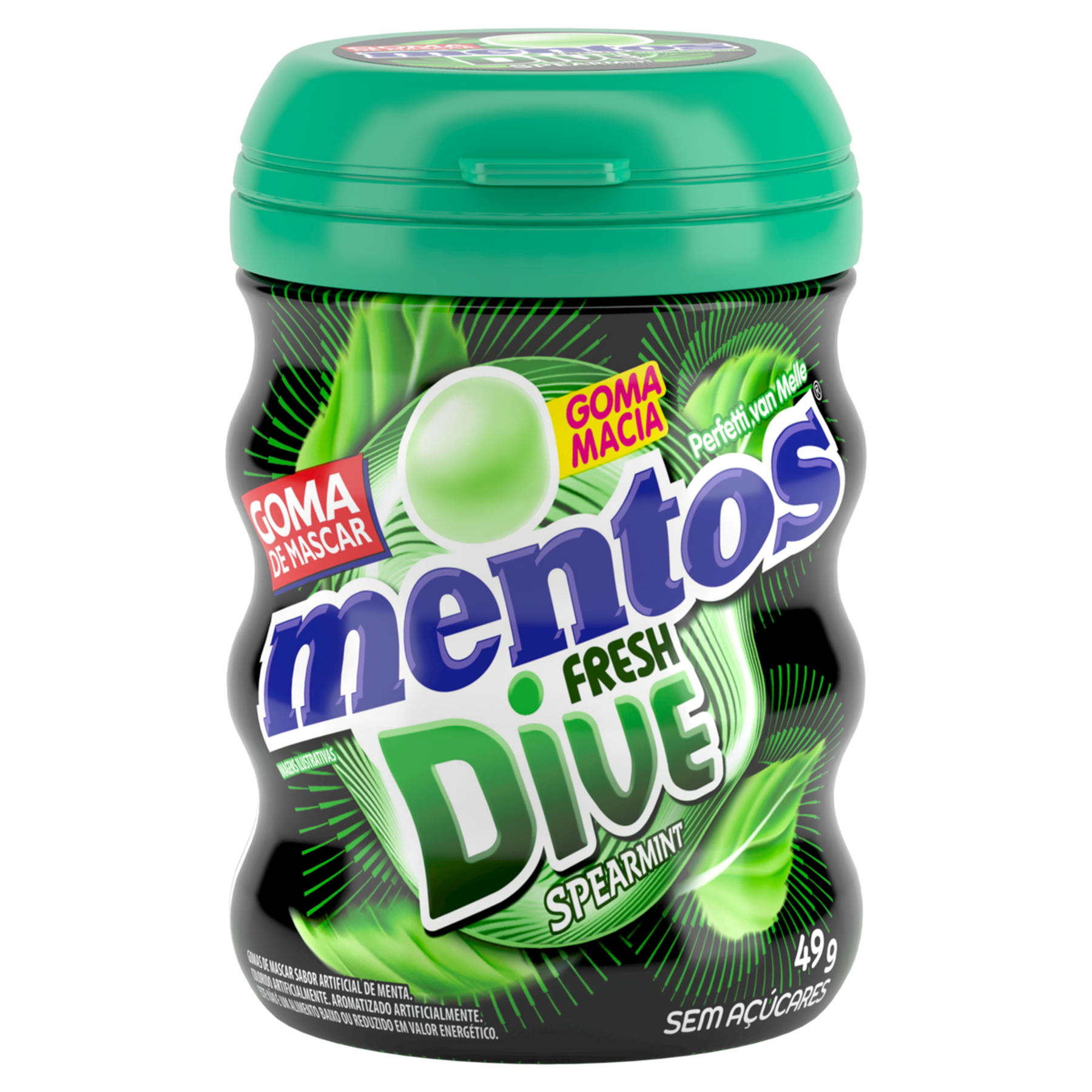 Goma de Mascar Dive Spearmint Sem A&ccedil;&uacute;car Mentos Fresh Pote 49g