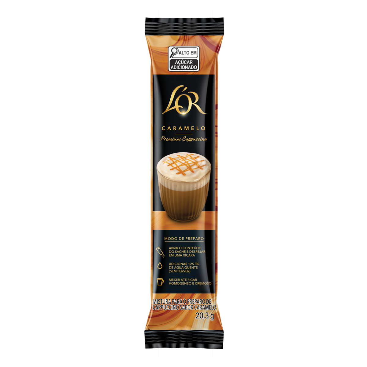 Cappuccino Sol&uacute;vel Caramelo L'or Premium Pacote 20,3g