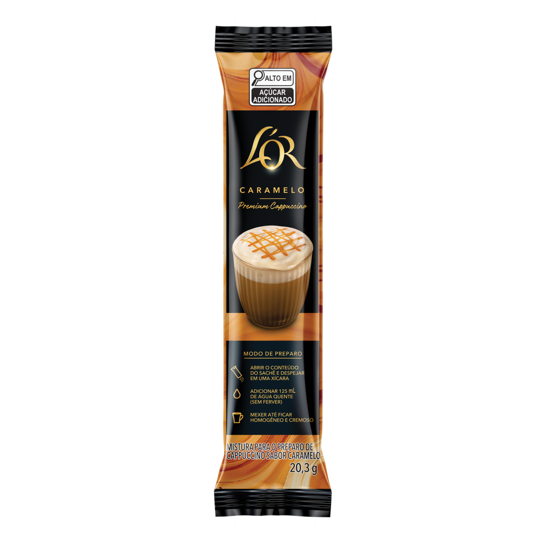 Cappuccino Solúvel Caramelo L'or Premium Pacote 20,3g