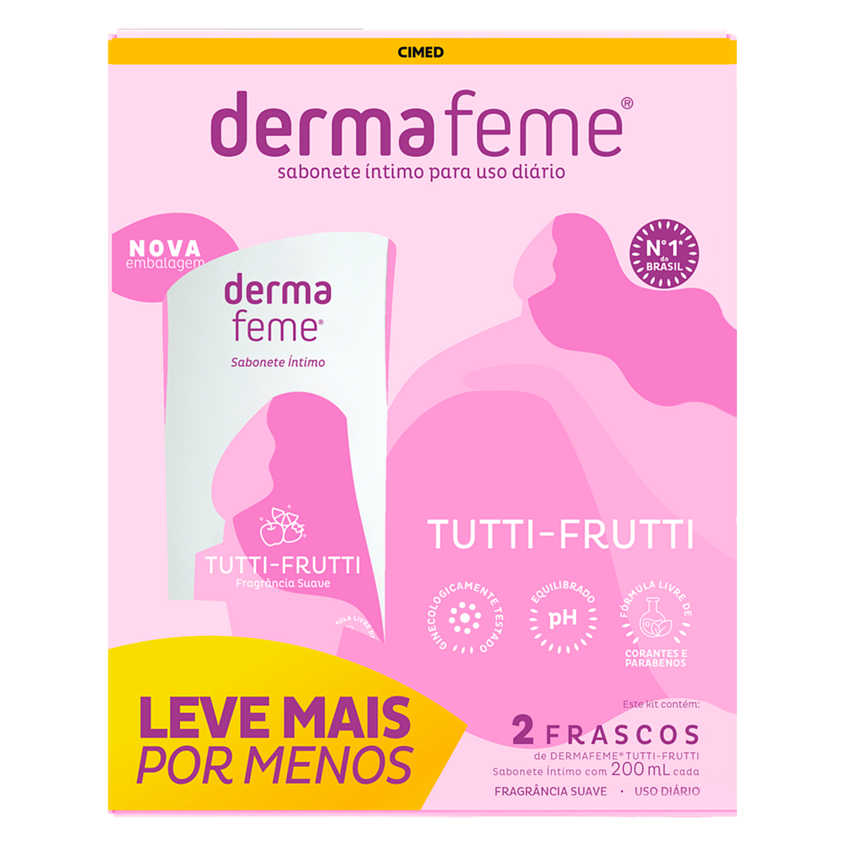 Pack Sabonete L&iacute;quido &Iacute;ntimo Suave Tutti Frutti Dermafeme&nbsp;C/2 Unidades 200ml Cada