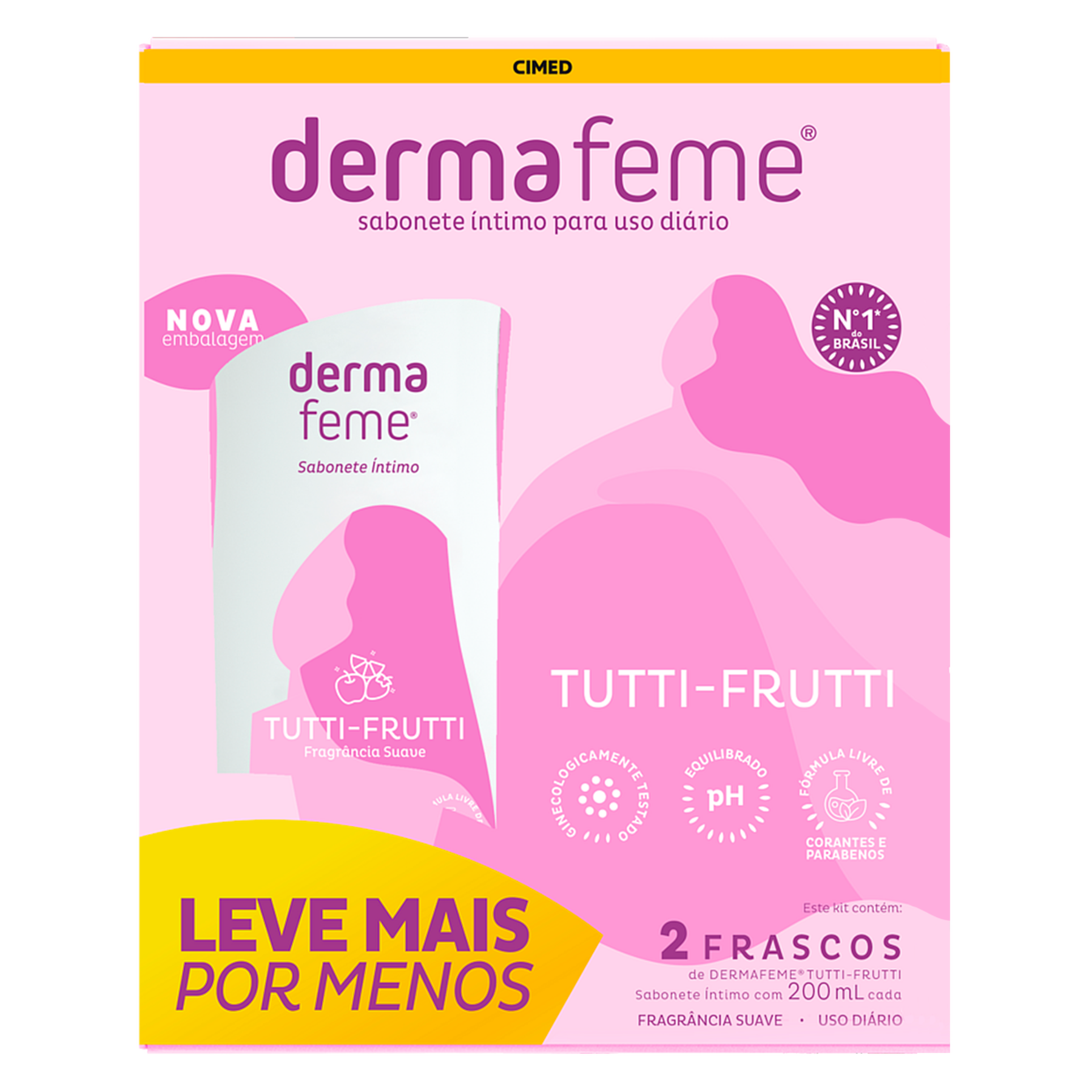 Pack Sabonete L&iacute;quido &Iacute;ntimo Suave Tutti Frutti Dermafeme&nbsp;C/2 Unidades 200ml Cada
