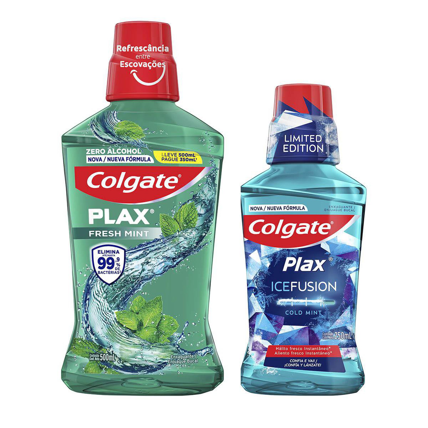 Enxaguante Bucal Zero &Aacute;lcool Fresh Mint Colgate Plax - Embalagem Leve 500ml Pague 350ml + Ice Fusion Cold Mint 250ml