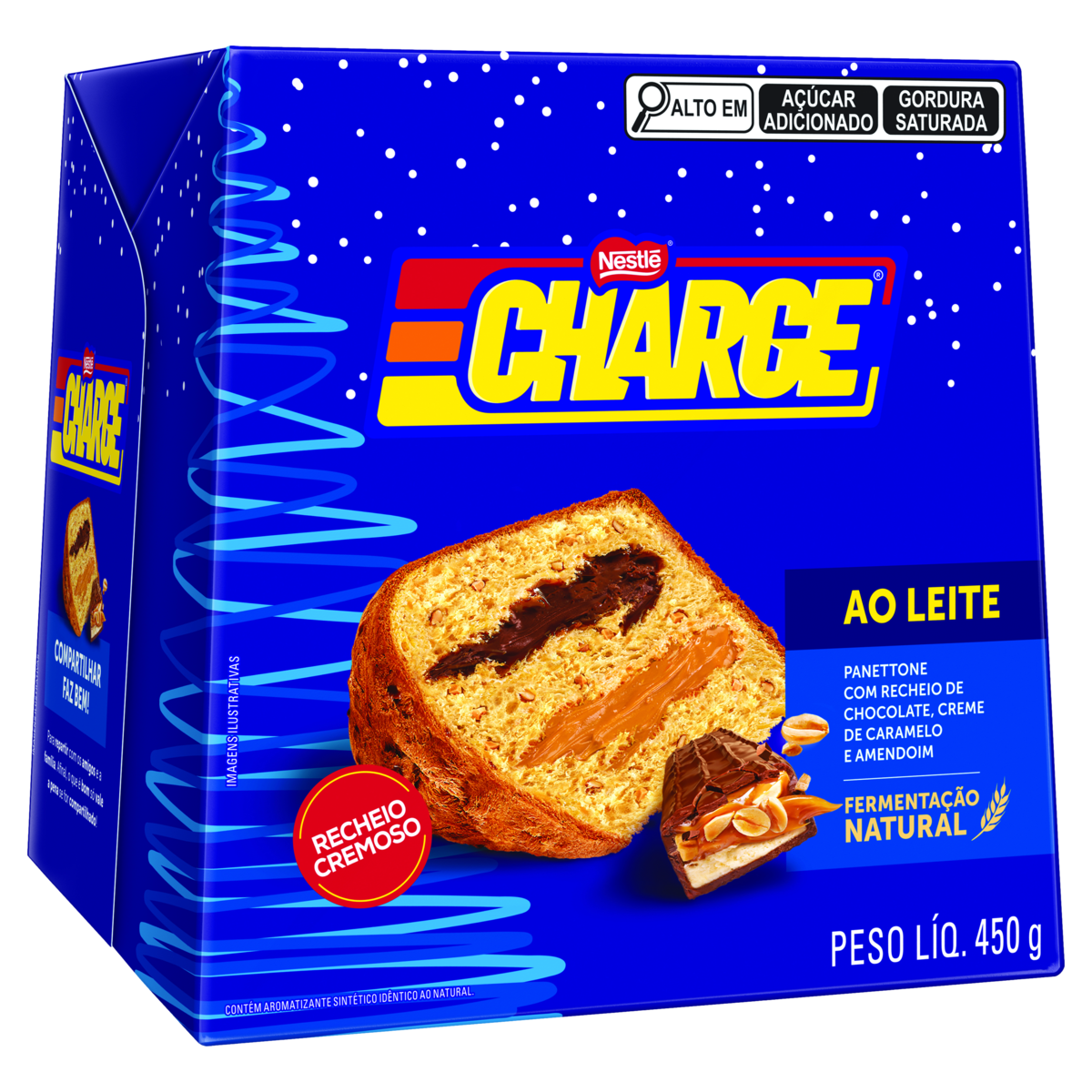 Panettone Recheio Chocolate, Creme de Caramelo e Amendoim Charge Nestl&eacute; Caixa 450g