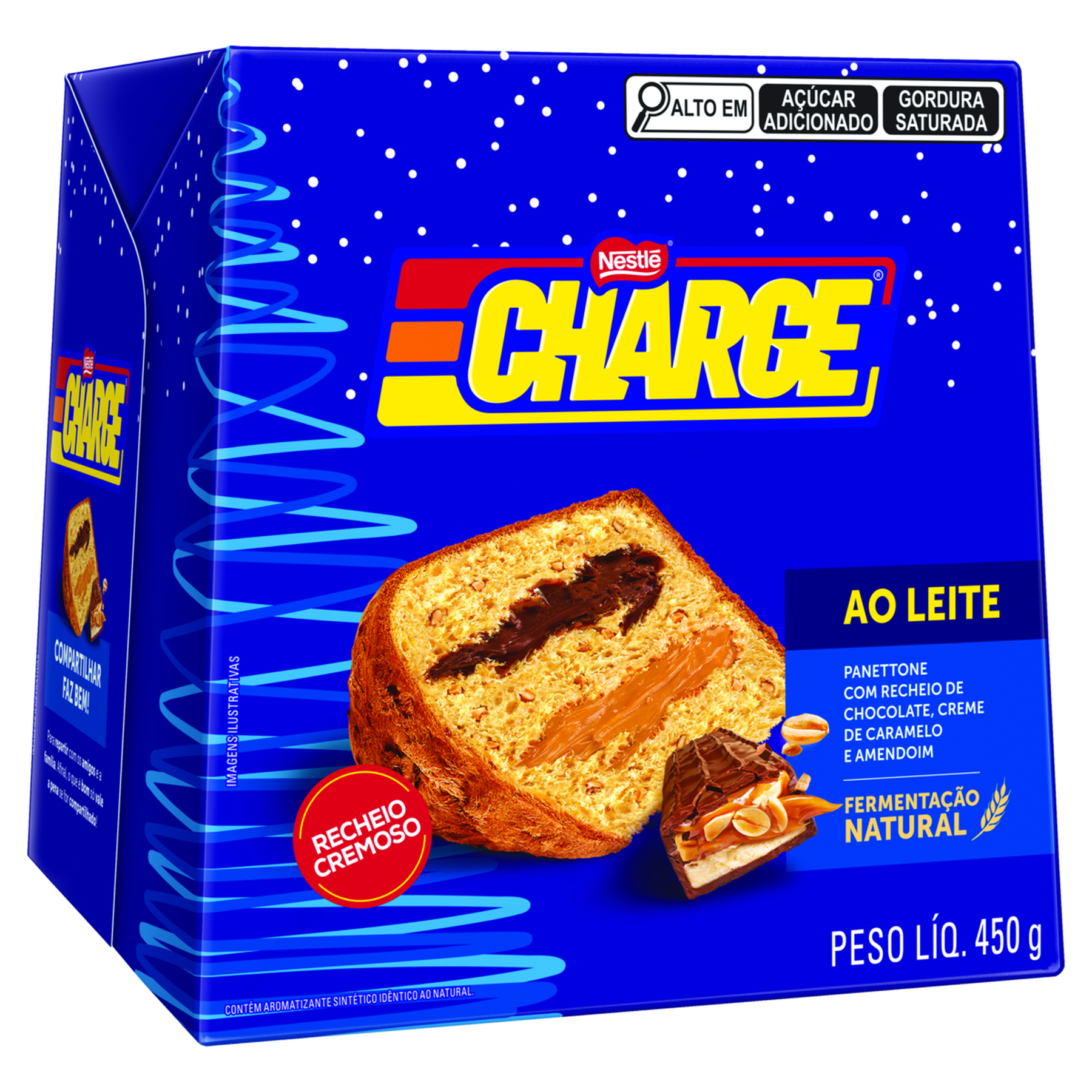 Panettone Recheio Chocolate, Creme de Caramelo e Amendoim Charge Nestlé Caixa 450g