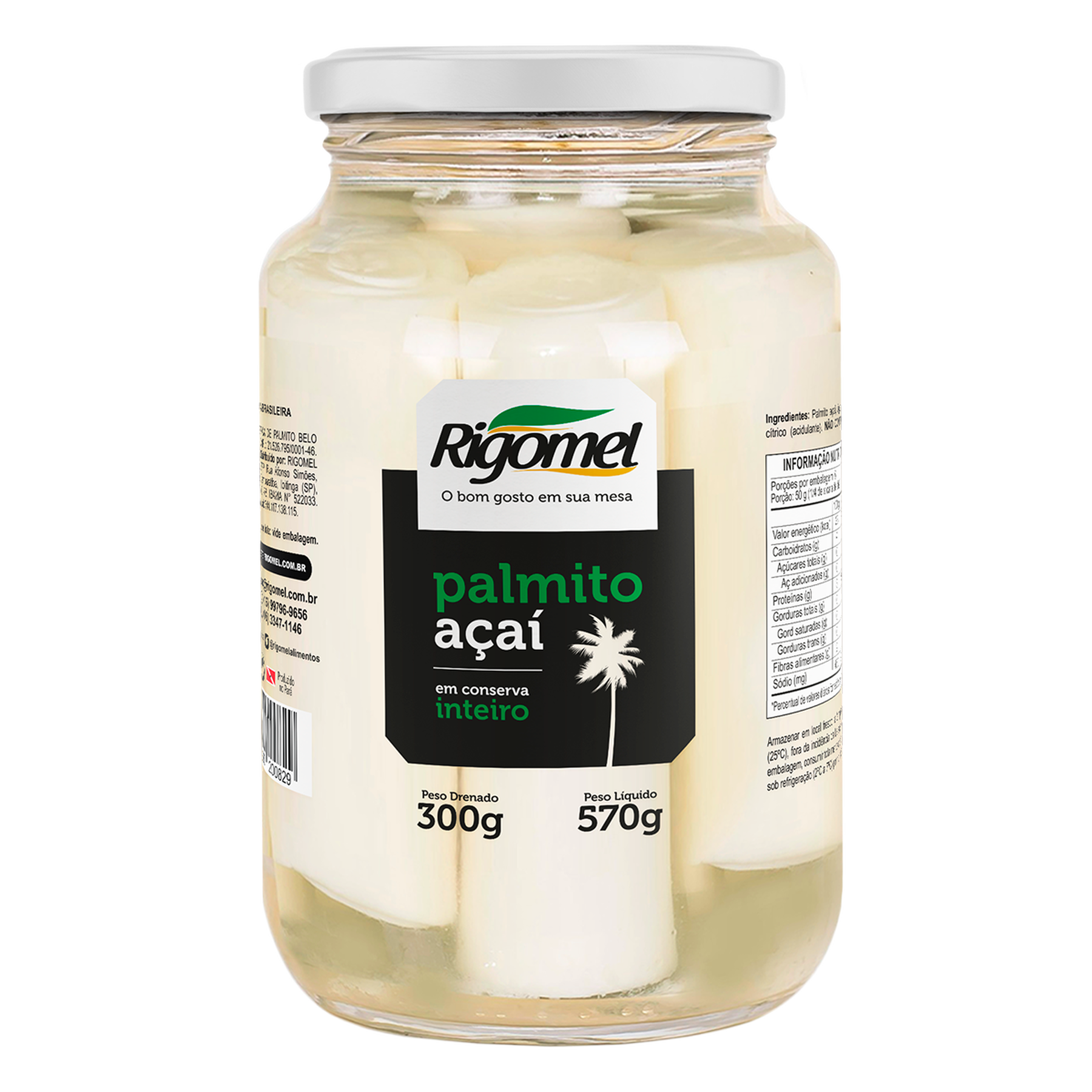 Palmito A&ccedil;a&iacute; Tolete Rigomel Vidro 300g