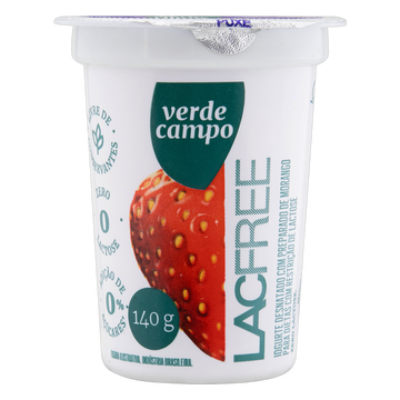 Iogurte Desnatado Morango Zero Lactose Verde Campo Lacfree Copo 140g